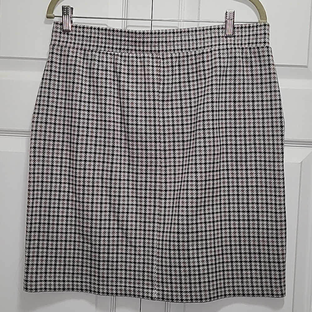 Land's End‎ houndstooth neutral mini skirt size M Womens Beige Black Grey Check